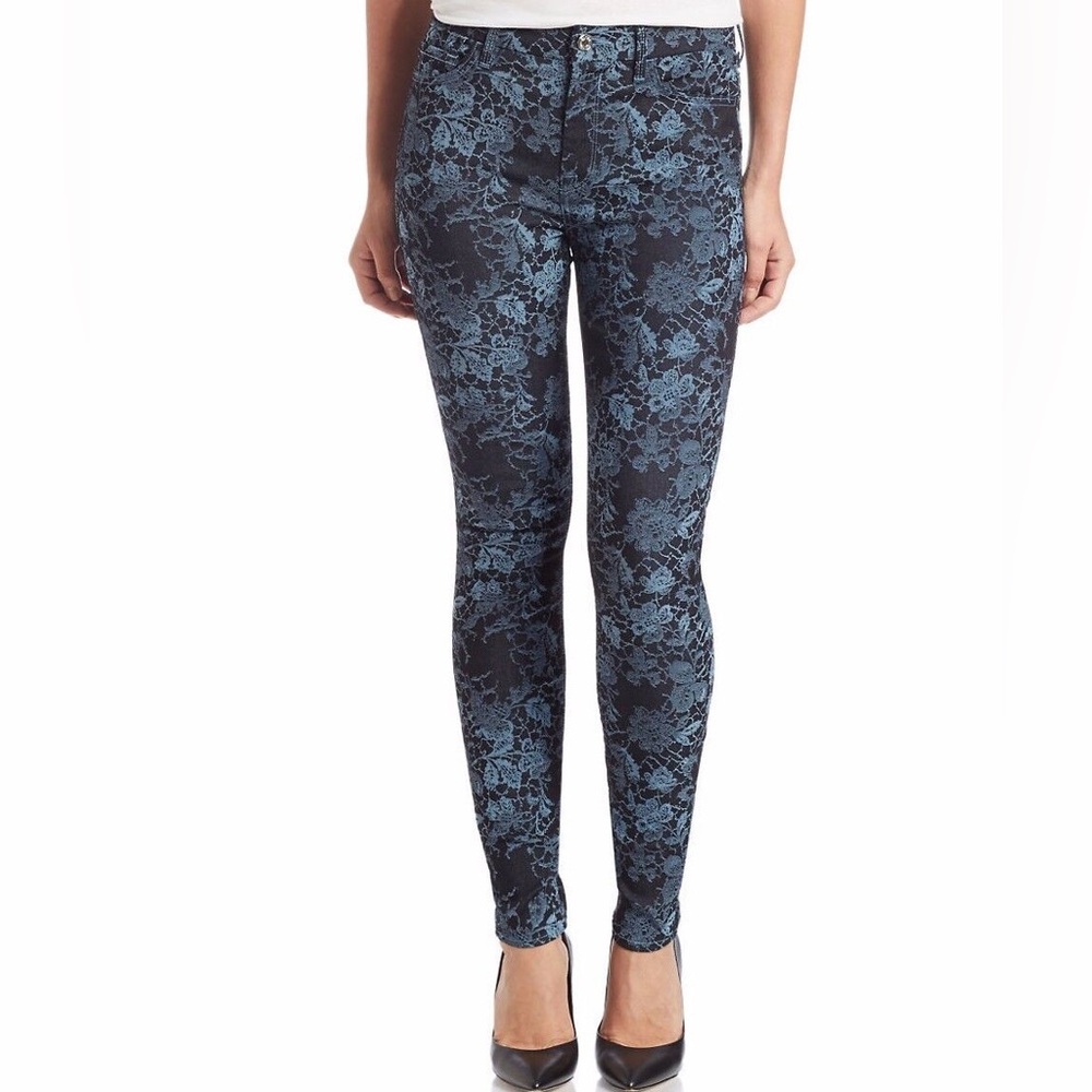7 FOR ALL MANKIND Gwenevere Mid Waist Skinny Floral Jeans in Blue‎ Women’s 24
